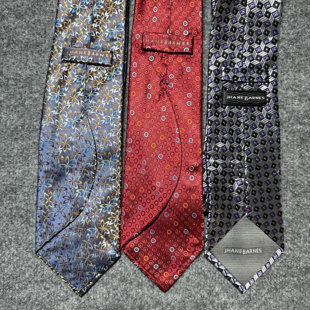 Lot of 3‎ Designer Ties Jhane Barnes Floral Geometric Patterns Necktie 3 Total